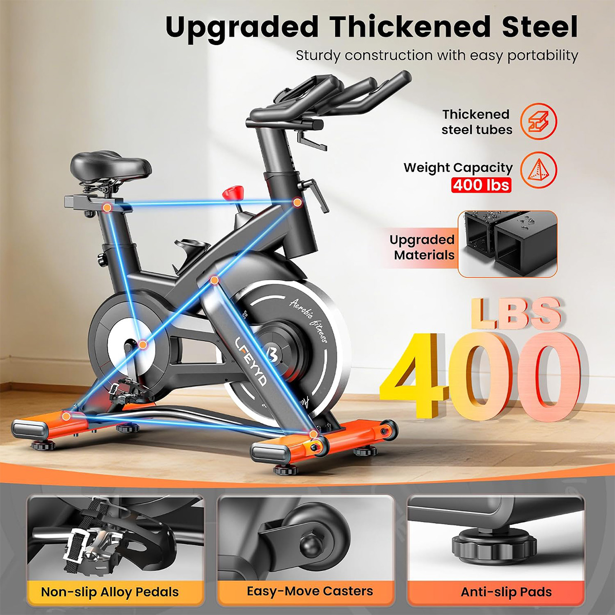 Pooboo エクササイズバイク、最大400ポンドの負荷に対 - Exercise Bike Magnetic Resistance のレビューと価格
